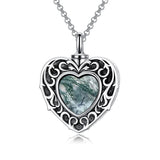 Sterling Silver Moonstone Turquoise Moss Agate Heart Shaped Urn Necklace for Ashes