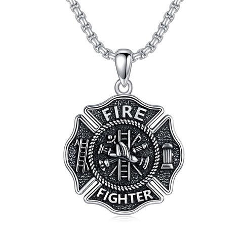 Firefighter Necklace 925 Sterling Silver Fire Dept Pendant Fire Department Jewelry for Women Men Christmas Gift