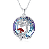 Sterling Silver Crystal Tree of Life Moon Phase Pendant Necklace