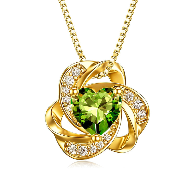 10K 14K 18K Gold 12 Months Birthstones  Love Knot Pendant Necklace