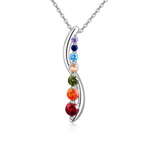 Sterling Silver Colorful Chakra  Pendant Necklace