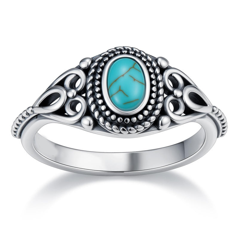 14K Gold Plated Turquoise Ring Western Jewelry Anniversary Birthday Gift for Women