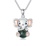 Sterling Silver Moss Agate Hippo Koala Elephant Teddy Bear Pendant Necklace