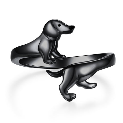 Sterling Silver  Dachshund Dog Adjustable Ring Gifts for Women Dog Lovers