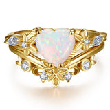 Sterling Silver 10K 14K 18K Gold Heart Moss Agate Opal Cubic Zirconia Promise Rings For Women