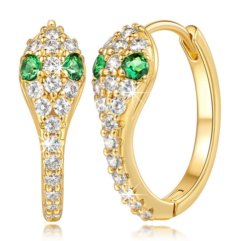 14K Gold Plated Cubic Zirconia Snakes Head Wrap Design Hoop Earrings for Women