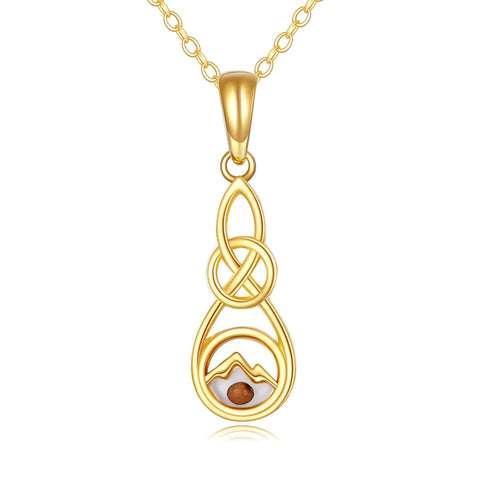 14K Gold Celtic Knot Mustard Seed Pendant Necklace