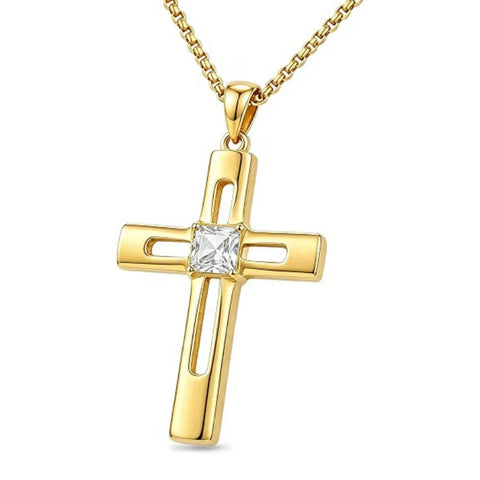 14K Gold Plated Birthstone Cross Pendant Necklace for Women  Anniversary Christmas Birthday Gift