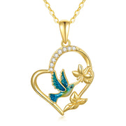 Solid 14K Gold Hummingbird Necklaces for Women Gold Hummingbird Heart Pendant Bird Necklace 16''-18"