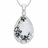 14K  White Gold Plated White Opal Flower Pendant Necklace Birthday Anniversary Jewelry Gifts for Women