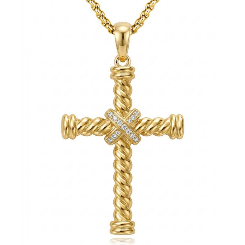 14K Plated Gold Cross Pendant Crucifix Necklace Christian Jewelry Baptism Religious Faith
