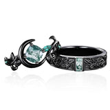 Sterling Silver 10K 14K 18K Gold Natural Leaf  Moss Agate Engagement Anniversary Couple Ring Sets