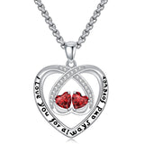 Sterling Silver Double Heart Birthstone Pendant Necklace Engraved with I Love You for Always and Forever
