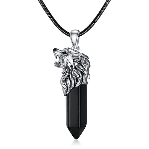 Sterling Silver Viking Dragon Eagle Wolf Animal Pendant Necklace for Men
