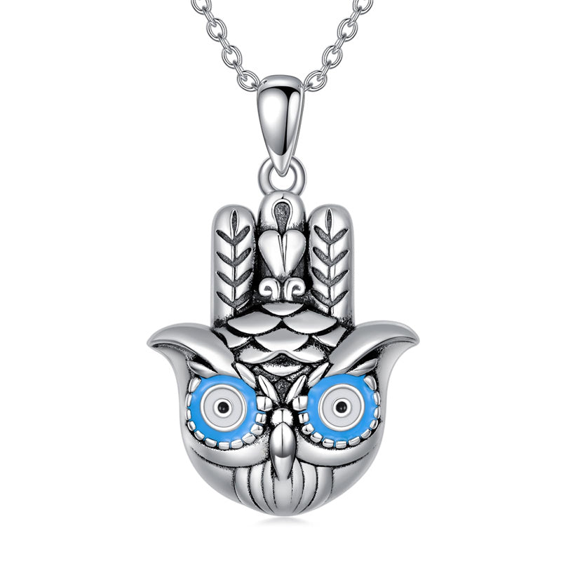 Sterling Silver Hamsa Hand Owl Egyptian Cat Lion Pendant Necklace