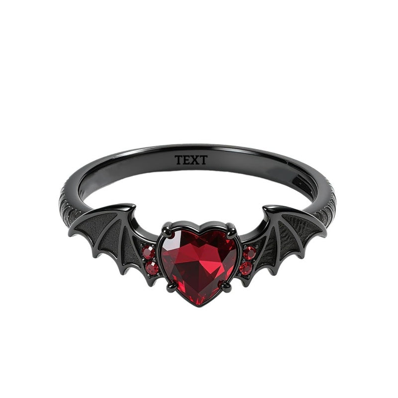 Sterling Silver Personalized Birthstone Punk Skull Bat Snake Ring Goth Jewelry for Halloween Birthday