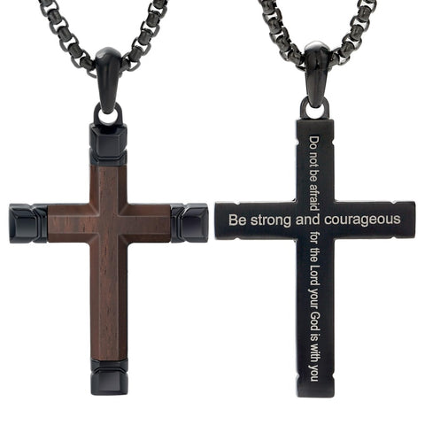 14K Gold  Plated Wooden Cross Crucifix Pendant Necklace for Men