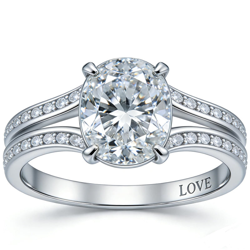 Sterling Silver 10K 14K 18K Gold Personalized Engraved Moissanite Wedding Engagement Promise Band Ring