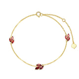 Gold Bracelets for Women 9k/14k Real Gold, Leaf Bracelet with Red Garnet Birthday/Mothers Day Gift for Mom Wife Girlfriend Her 6.5''+1''+1''