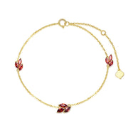 9k 14k Gold Garnet Leaf Red Bracelet
