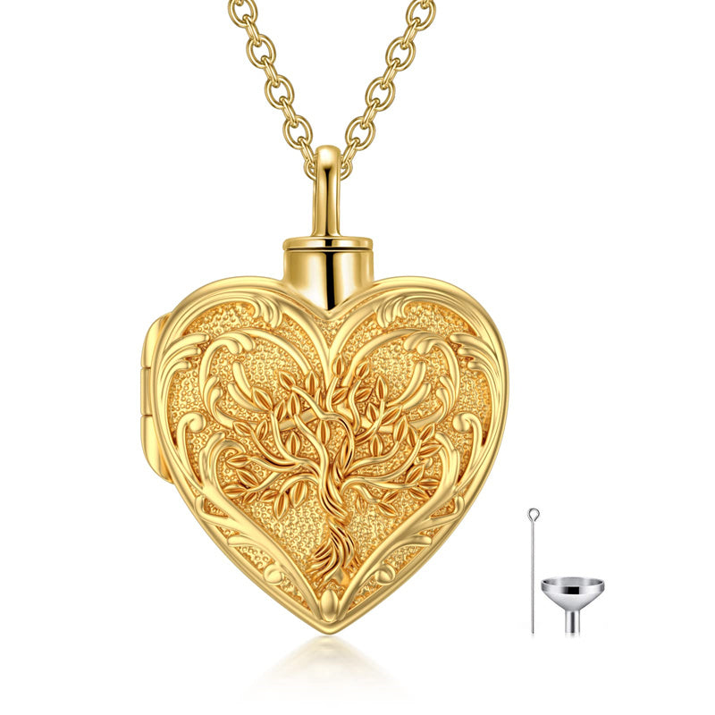 10K Gold Personalized Tree of Life Heart Urn Necklace for Ashes