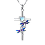 Sterling Silver Cross Moonstone Dragonfly Butterfly Bee Hummingbird Ladybug Pendant  Necklace for Women