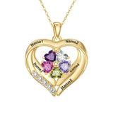 14K Gold Plated Personalized 1-5 Heart Birthstone Names Necklace  for Women