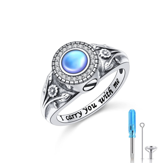 925 SterlingSunflower Urn Ring Hold Loved Ones Ashes Forever In My Heart Keepsake Memorial Jewelry Cremation Rings for women