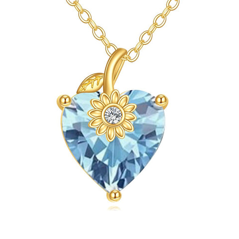 10K 14K 18K Yellow Gold Heart Birthstone Sunflower Pendant Necklace
