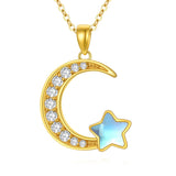 10K 14K 18K Yellow Gold Moonstone Moissanite Moon and Star Necklace Birthday Anniversary Jewelry Gift for Her