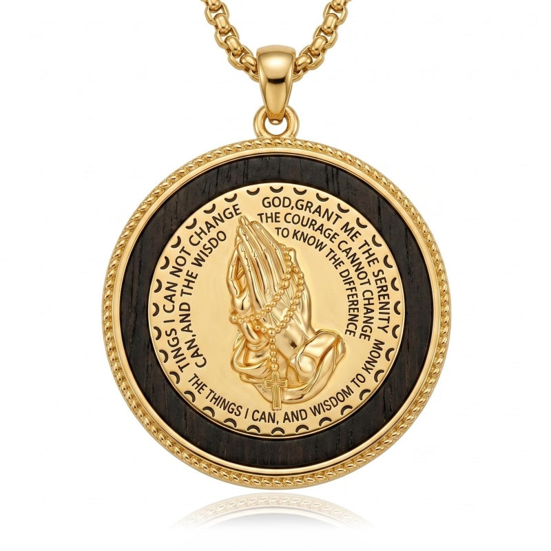 14K Gold Plated Serenity Prayer Hand Necklace Catholic Religious Jewelry Gift