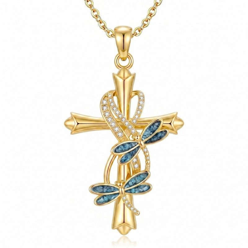 14K Gold Plated Cross Necklace for Women