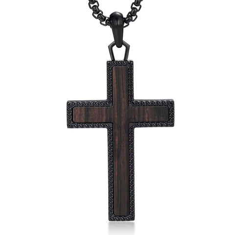 14K Gold Plated Wooden Cross Necklace Jewelry Gift for Him