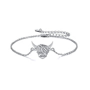 Animal Bracelet Sterling Silver Highland Cow Bracelet Cute Animal Jewelry for Women Girls Gifts