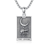Sterling Silver Lovers Hierophant Magician Three of Swords Wheel of Fortune SkeletonTarot Card Pendant Necklace