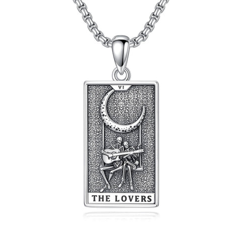 Sterling Silver Lovers Hierophant Magician Three of Swords Wheel of Fortune SkeletonTarot Card Pendant Necklace
