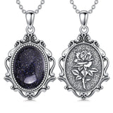 Sterling Silver Blue Sandstone Moonstone Turquoise Obsidian Vintage Rose Pendant Necklace