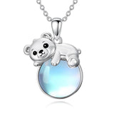Sterling Silver Moonstone Fox Dolphin Axolotl Teddy Bear Hippo Raccoon Pendant Necklace for Women