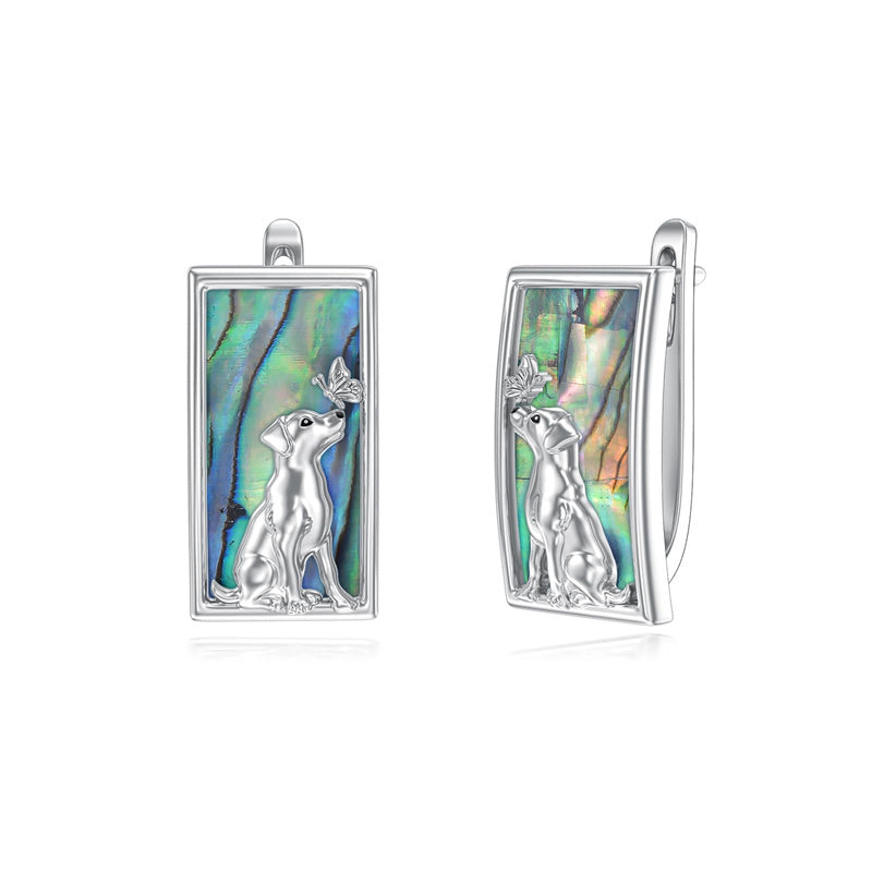 Sterling Silver Abalone Shell Mountain Cat Dog Fox Dragonfly Hummingbird Earring