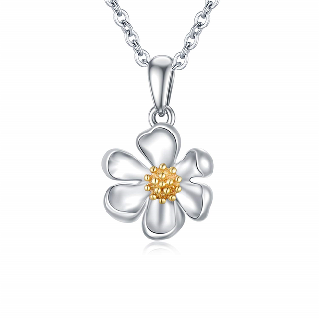 Solid 14K White Gold Daisy Necklace for Women, Real Gold Daisy Flower Pendant Necklace Daisy Jewelry Anniversary Birthday Gifts for Her, 16+2 Inch