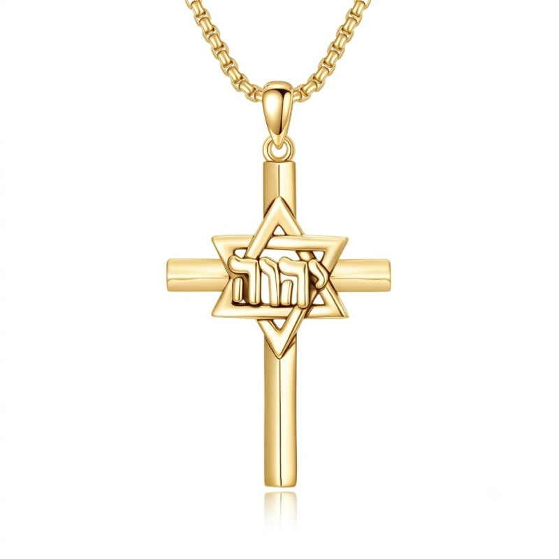 14K Gold Plated Cross Pendant Necklace for Men Religious Jewelry Christian Gift