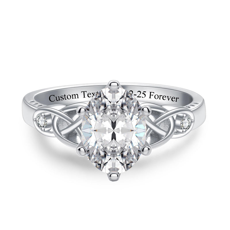 Sterling Silver 10K 14K 18K Gold  Personalized Engraved Moissanite Celtic Knot Wedding Engagement Ring