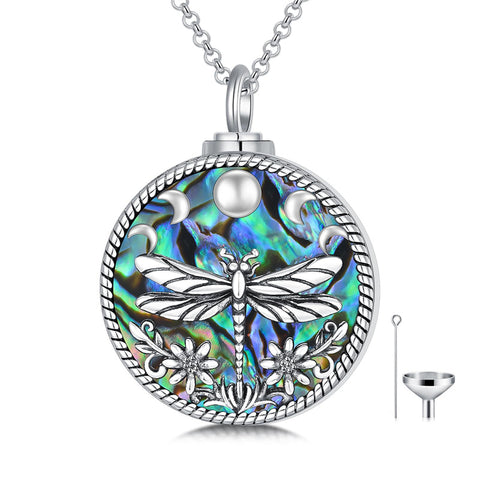 Sterling Silver Abalone Shell Bee Butterfly Dragonfly Urn Necklace for Ashes