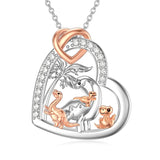Sterling Silver Cubic Zirconia Dinosaur with 1 2 3 4  Cubs Pendant Necklace
