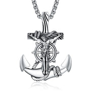 925 Sterling Silver Patron Saint Necklace  Amulet Necklace Cross Jewelry for Men with 2.5mm 22"+2" Rolo Chain