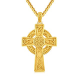 14K Gold Plated Celtic Vikin Cross Pendant Necklace Irish Jewelry Religious Protective Gift