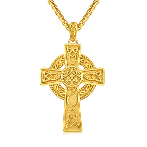 14K Gold Plated Celtic Vikin Cross Pendant Necklace Irish Jewelry Religious Protective Gift