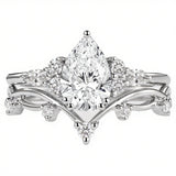 Sterling Silver 10K 14K 18K Gold 1CT-4CT Heart Round Teardrop Oval Moissanite Engagement Rings Set for Women