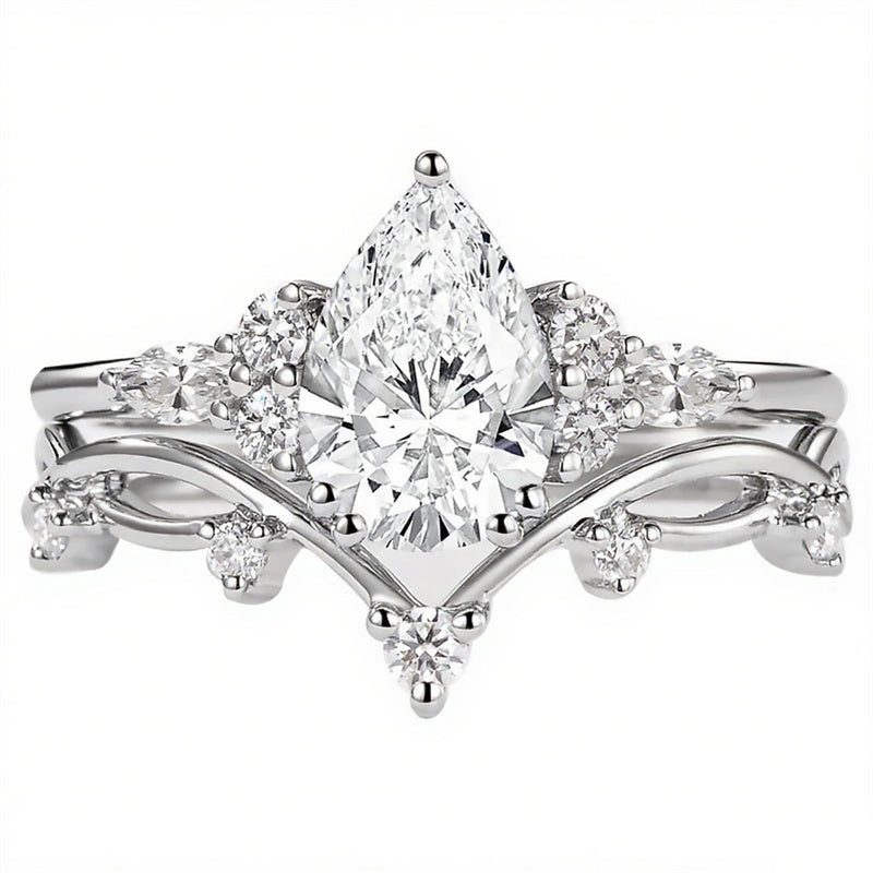 Sterling Silver 10K 14K 18K Gold 1CT-4CT Heart Round Teardrop Oval Moissanite Engagement Rings Set for Women
