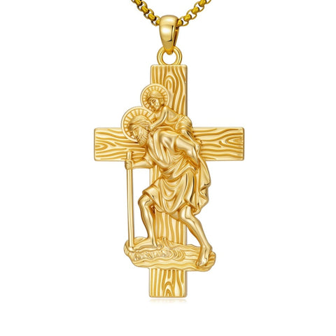 St Michael St Benedict  St Christopher Virgin MaryPendant Necklace 14K Gold Plated Christian Catholic Jewelry